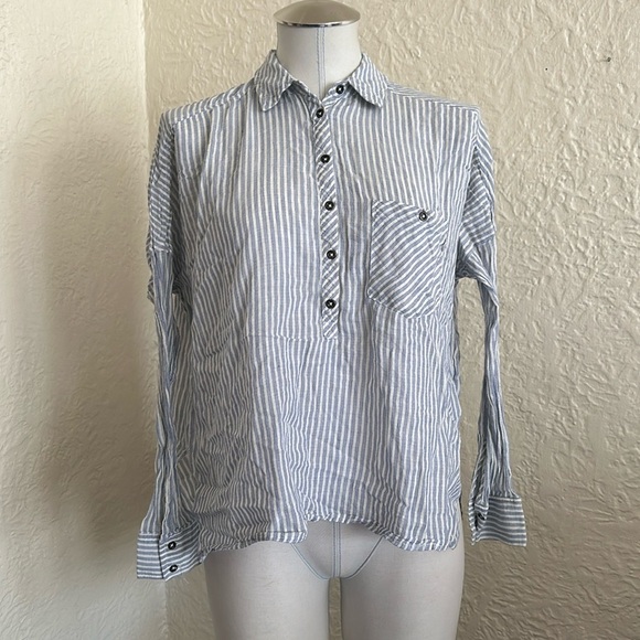 Urban Outfitters BGD Ladies Oversized Lightweight Woven Blue Yellow Stripe Shirt - Picture 1 of 9